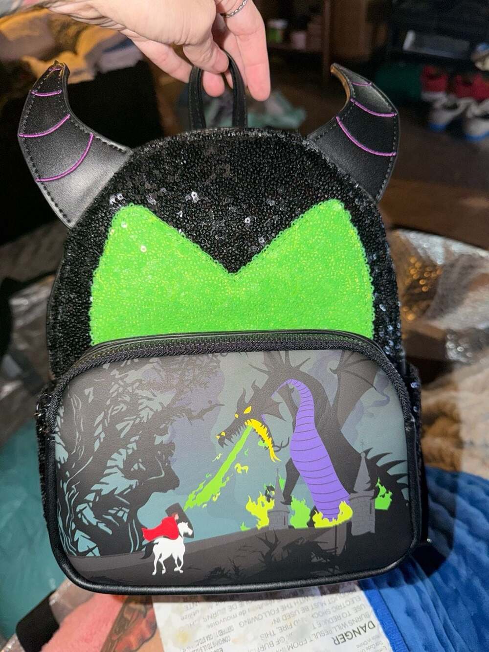 Loungefly Disney Sleeping Beauty Maleficent Sequin Mini Backpack New